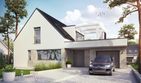 Projekt domu Neo G1 energo plus - parterowy z poddaszem dom o powierzchni 176,50 m², dach dwuspadowy, koszt budowy 480 000 zł - ujęcie frontu