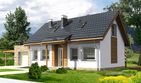 Projekt domu Leon II DCP231a - parterowy z poddaszem dom o powierzchni 103,78 m², dach dwuspadowy, koszt budowy 234 000 zł - ujęcie frontu