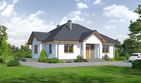 Projekt domu Dębina m9 - parterowy dom o powierzchni 110,81 m², dach kopertowy, koszt budowy 335 000 zł - ujęcie frontu