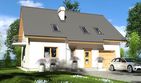 Projekt domu Ewa Gold 1A - parterowy z poddaszem dom o powierzchni 118 m², dach dwuspadowy, koszt budowy 318 000 zł - ujęcie frontu