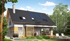 Projekt domu Logan energo - parterowy z poddaszem dom o powierzchni 139,91 m², dach dwuspadowy, koszt budowy 362 000 zł - ujęcie frontu
