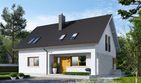 Projekt domu Logan II energo - parterowy z poddaszem dom o powierzchni 139,99 m², dach dwuspadowy, koszt budowy 362 000 zł - ujęcie frontu