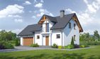 Projekt domu Gródek 55 - parterowy z poddaszem dom o powierzchni 82,76 m², dach dwuspadowy, koszt budowy 234 000 zł - ujęcie frontu
