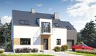 Projekt domu Eco 09 - parterowy z poddaszem dom o powierzchni 119,06 m², dach dwuspadowy, koszt budowy 321 000 zł - ujęcie frontu