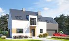 Projekt domu Eco 10 - parterowy z poddaszem dom o powierzchni 130,44 m², dach dwuspadowy, koszt budowy 355 000 zł - ujęcie frontu