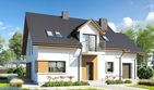 Projekt domu Eco 11 - parterowy z poddaszem dom o powierzchni 130,44 m², dach dwuspadowy, koszt budowy 346 000 zł - ujęcie frontu