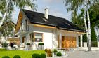 Projekt domu Nowinka IV z garażem 1-st. [A] - parterowy z poddaszem dom o powierzchni 105,30 m², dach dwuspadowy, koszt budowy 287 000 zł - ujęcie frontu