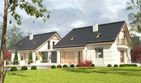 Projekt domu Nowinka III z garażem i wiatą bliźniak [A1-BL1] - parterowy z poddaszem dom o powierzchni 222,60 m², dach dwuspadowy, koszt budowy 439 962 zł - ujęcie frontu
