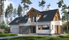 Projekt domu E-196 - parterowy z poddaszem dom o powierzchni 171,80 m², dach dwuspadowy, koszt budowy 466 000 zł - ujęcie frontu