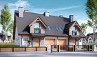 Projekt domu Sambor G1 (bliźniak) - parterowy z poddaszem dom o powierzchni 111,49 m², dach dwuspadowy, koszt budowy 253 936 zł - ujęcie frontu