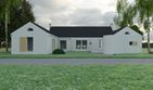 Projekt domu Kamp 3 - parterowy dom o powierzchni 176,96 m², dach dwuspadowy, koszt budowy 282 671 zł - ujęcie frontu