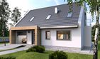 Projekt domu Victor bw - parterowy z poddaszem dom o powierzchni 129,90 m², dach dwuspadowy, koszt budowy 356 000 zł - ujęcie frontu