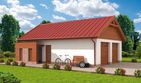 Projekt budynku gospodarczego G286 szkielet drewniany budynek gospodarczy - parterowy dom o powierzchni 66,89 m², dach dwuspadowy, koszt budowy 41 097 zł - ujęcie frontu