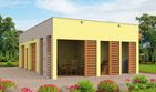 Projekt budynku gospodarczego G254 budynek gospodarczy - parterowy dom o powierzchni 68,42 m², dach płaski - ujęcie 3