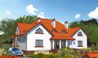 Projekt domu APS 025 - parterowy z poddaszem dom o powierzchni 172,60 m², dach kopertowy - ujęcie frontu