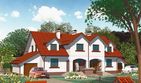 Projekt domu APS 066 - parterowy z poddaszem dom o powierzchni 125,80 m², dach dwuspadowy - ujęcie frontu
