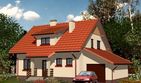 Projekt domu APS 032 + G - parterowy z poddaszem dom o powierzchni 130,90 m², dach dwuspadowy, koszt budowy 343 000 zł - ujęcie frontu