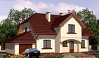 Projekt domu APS 044 + G - parterowy z poddaszem dom o powierzchni 172,30 m², dach naczółkowy, koszt budowy 451 000 zł - ujęcie frontu
