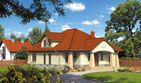 Projekt domu CA-002 - parterowy z poddaszem dom o powierzchni 120 m², dach kopertowy - ujęcie frontu