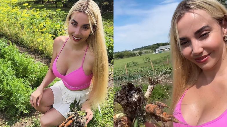 Idealna pani domu Marianna Schreiber z pokaźnym dekoltem rwie marchewkę i kopie ziemniaki: "Dla ciebie choćby sama wyhoduję warzywa na zupę"