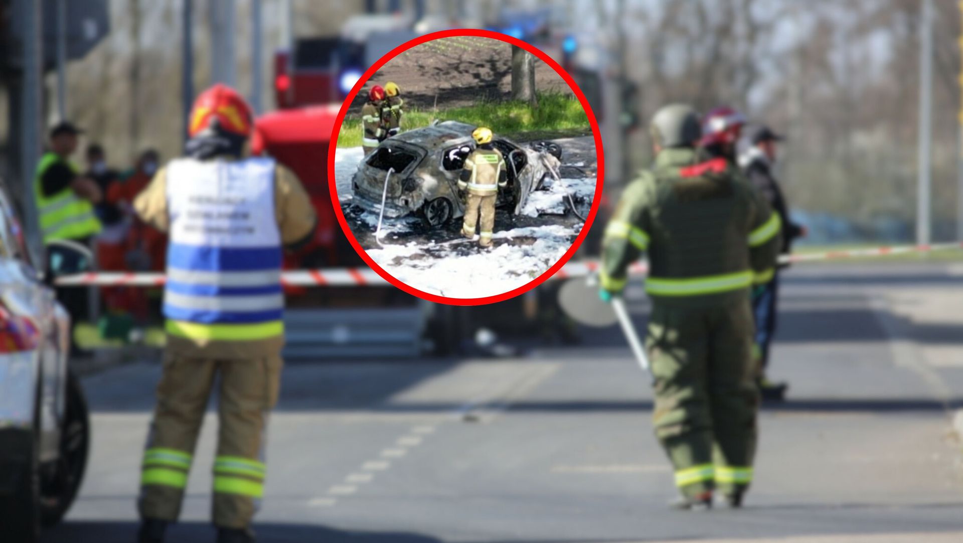 Elektryk uderzył w drzewo. Auto stanęło w ogniu