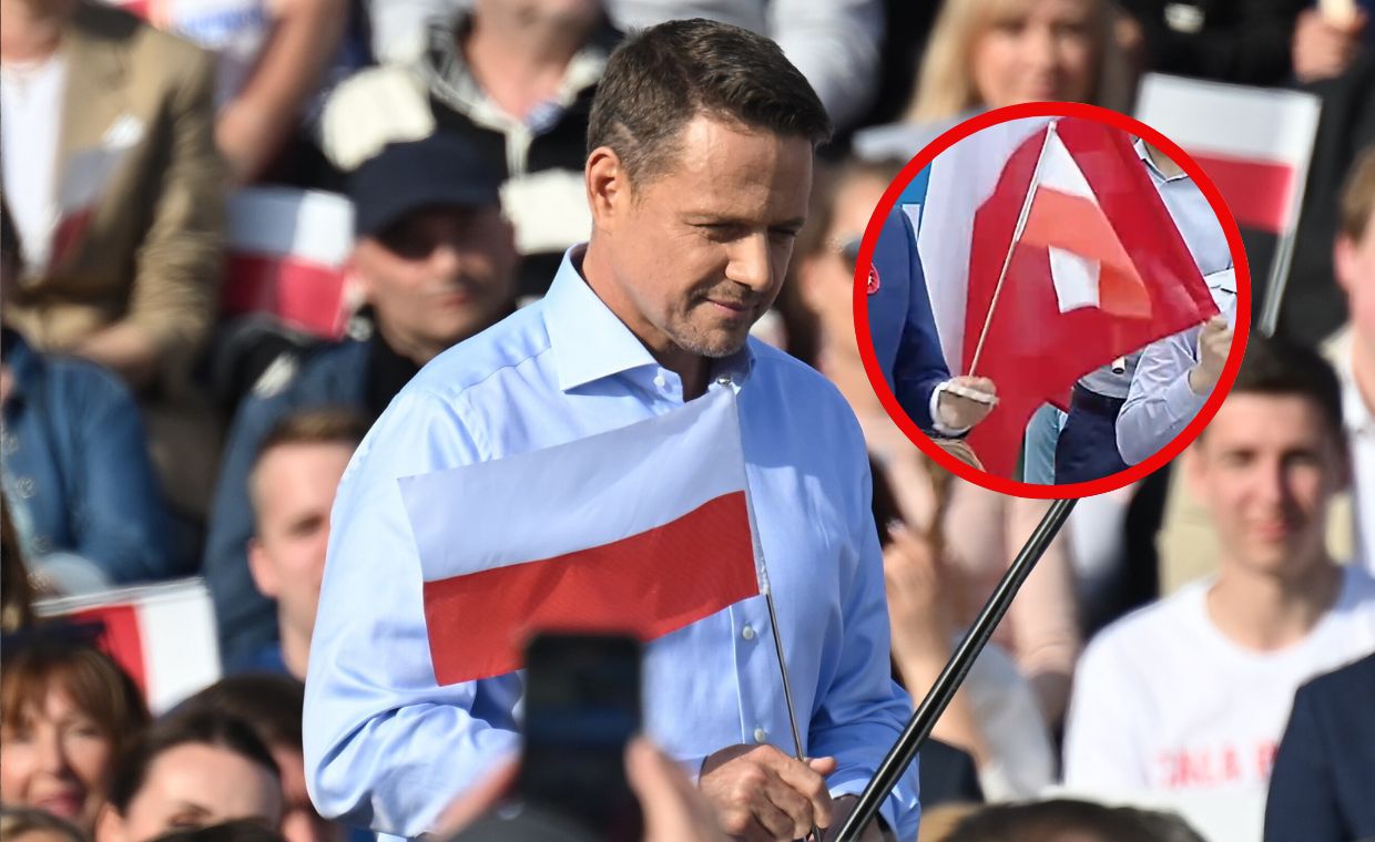 Trzaskowski przyszedł z flagą Nawrockiego. "Wszyscy na pewno wiedzą"