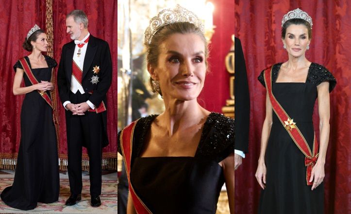 Królowa Letizia zadaje szyku na uroczystej kolacji w Madrycie, odsłaniając szczupłe ramiona (ZDJĘCIA)