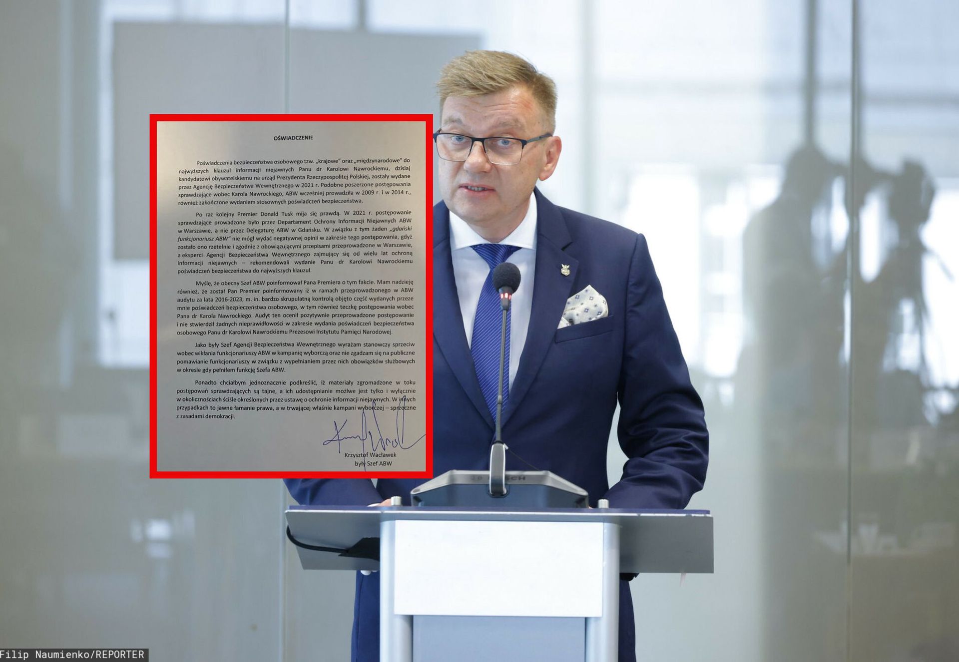 Poświadczenie dla Nawrockiego. Były szef ABW odpiera zarzuty
