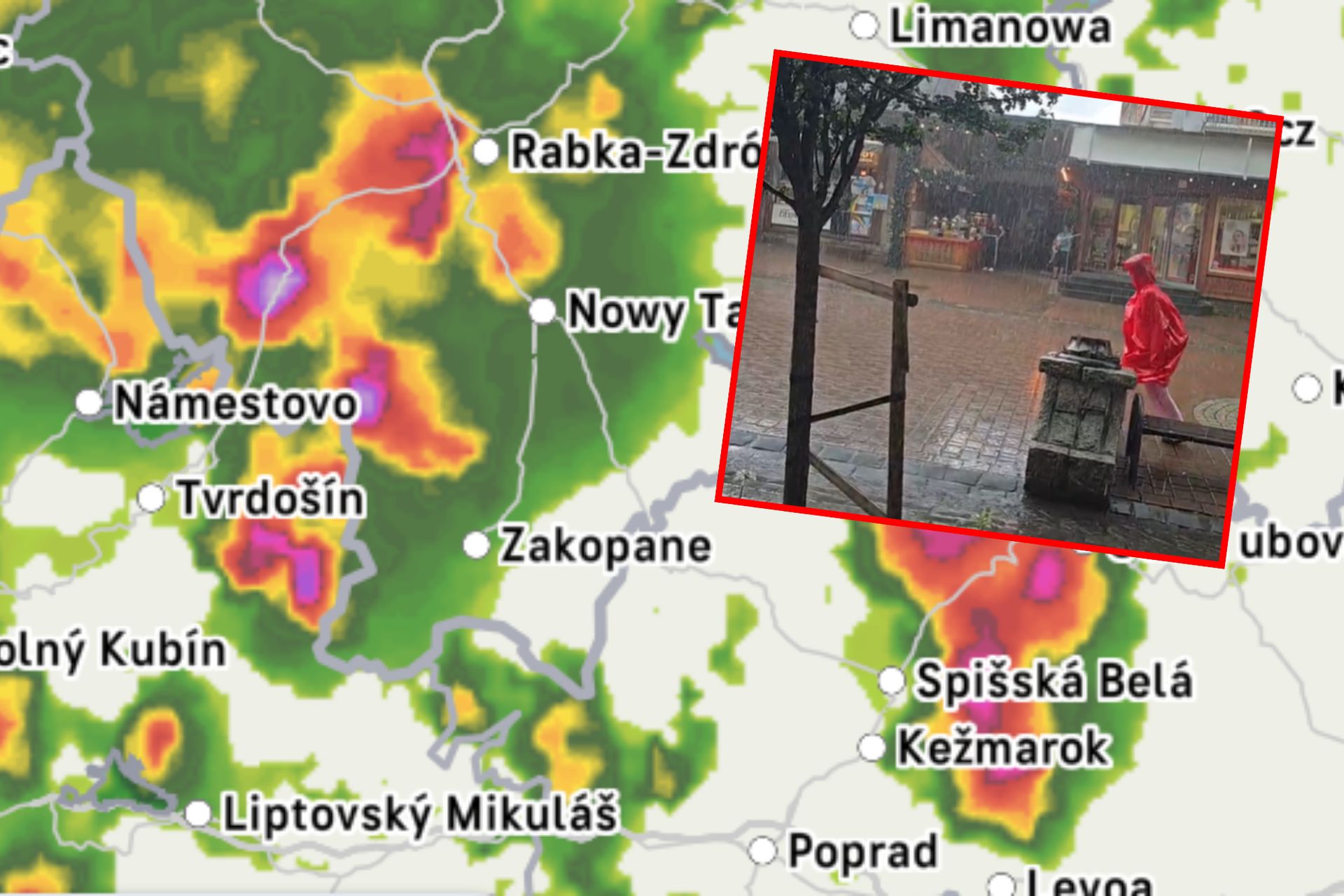 Burze w Małopolsce. Deszcz spadł na Krupówkach