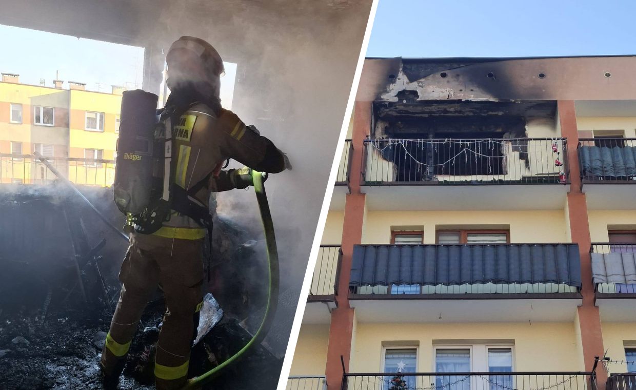 Mężczyzna uciekał przez balkon. W mieszkaniu doszło do pożaru