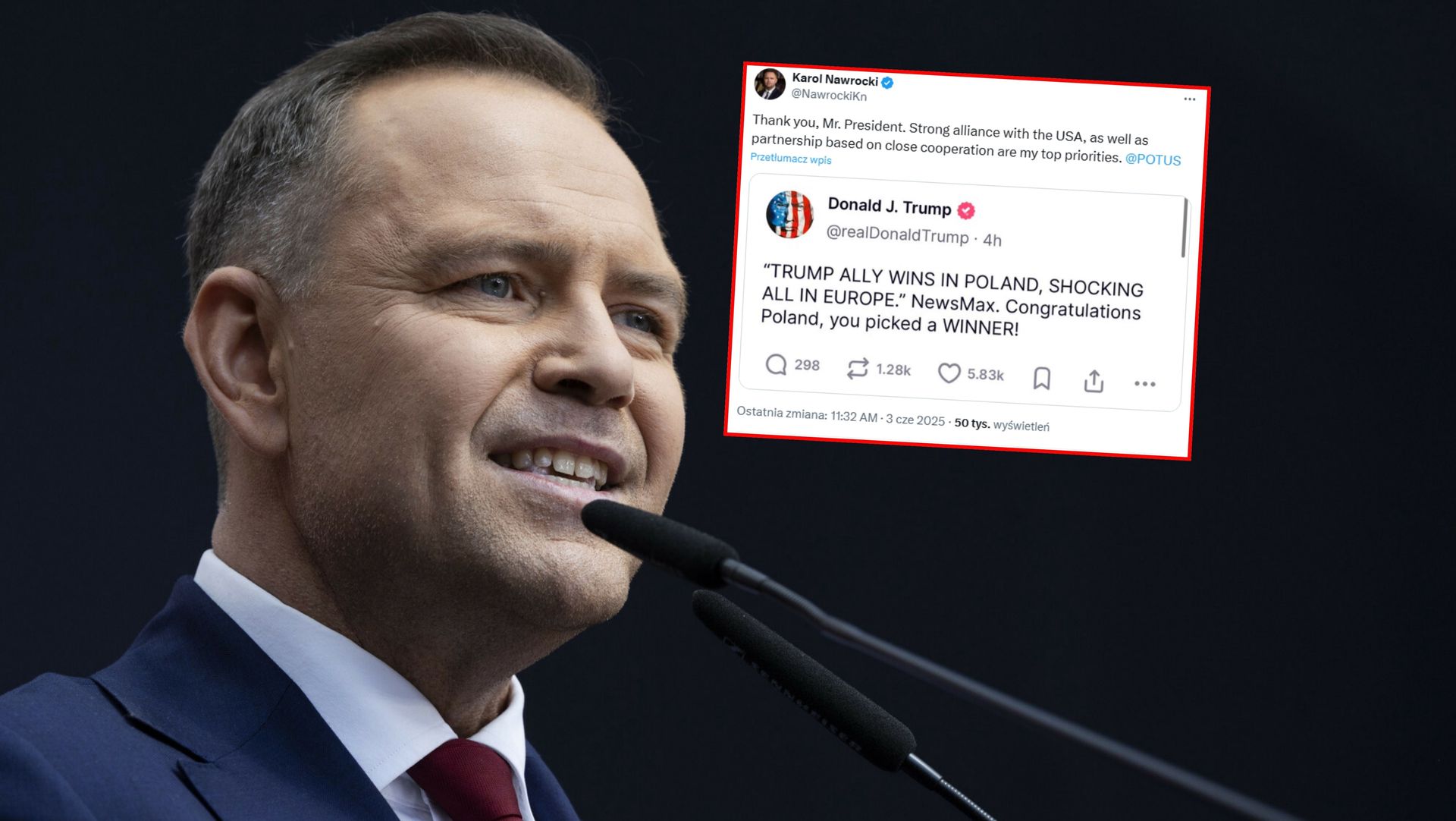 Nawrocki odpowiedział Trumpowi: "Thank you, Mr. President"