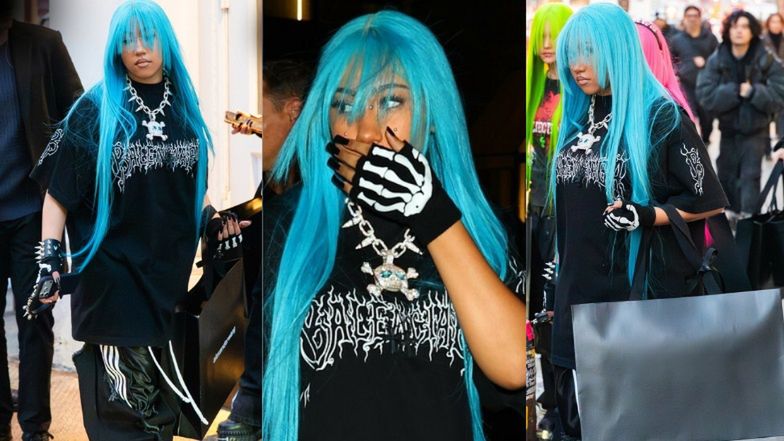 12-LETNIA North West w niebieskiej peruce i ogromnym łańcuchu dokazuje z koleżankami. Fajny ma styl? (ZDJĘCIA)