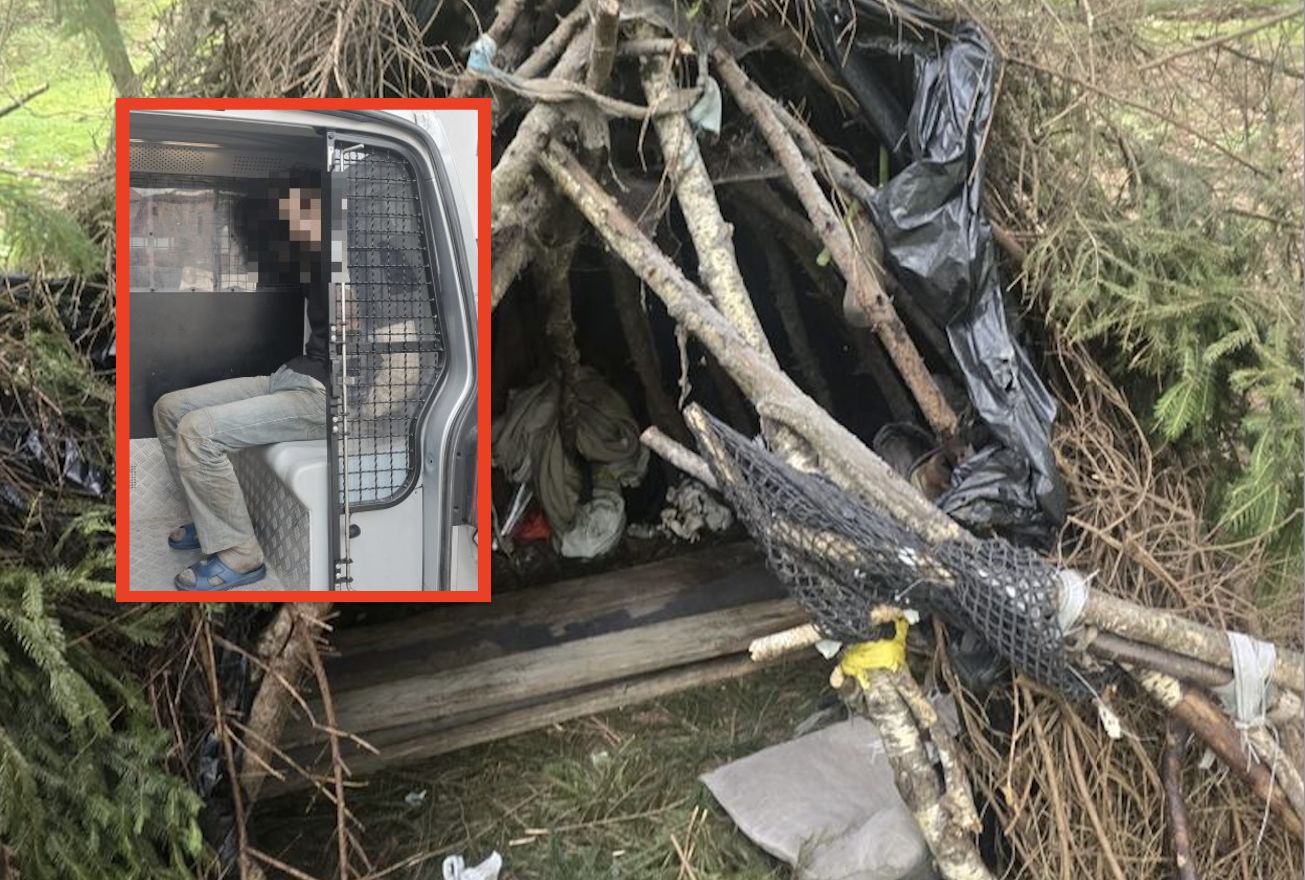 Koczował w lesie. Na widok mundurów chwycił za nóż