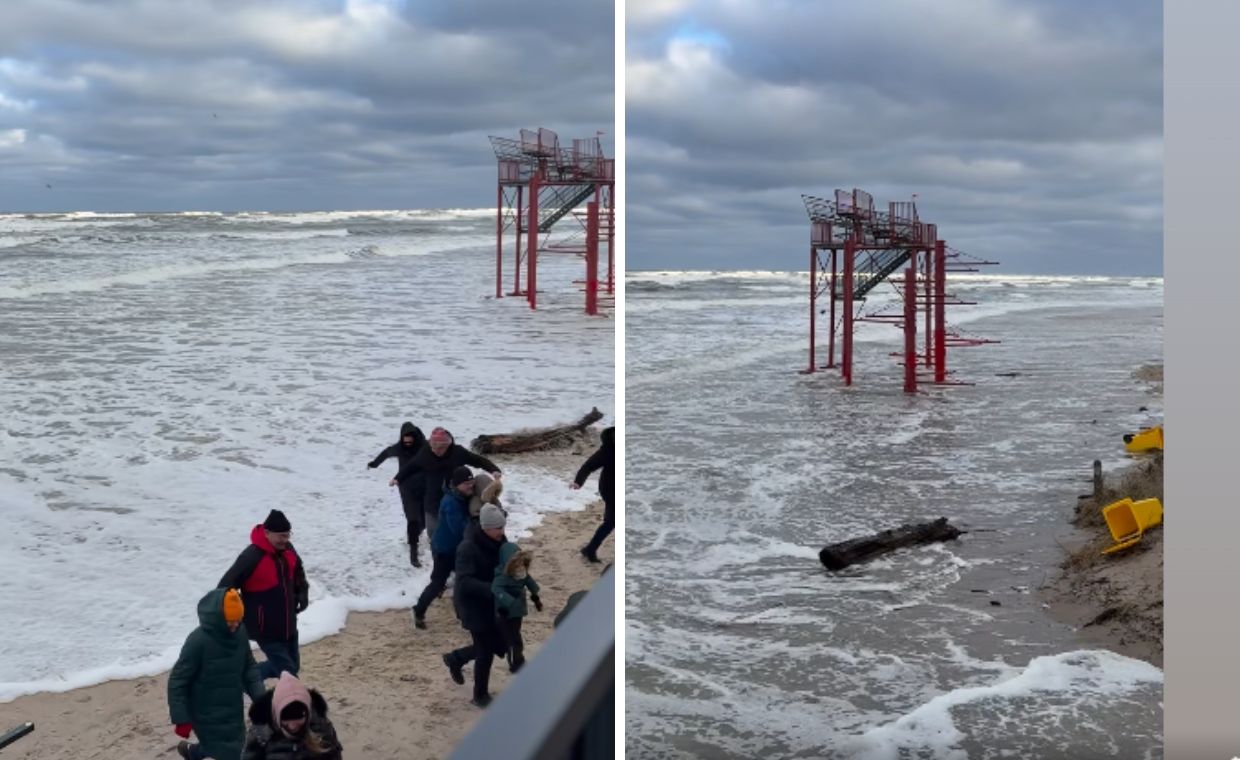 Fale wdarły się na ląd w Stegnie. "Morze zagarnęło całą plażę"