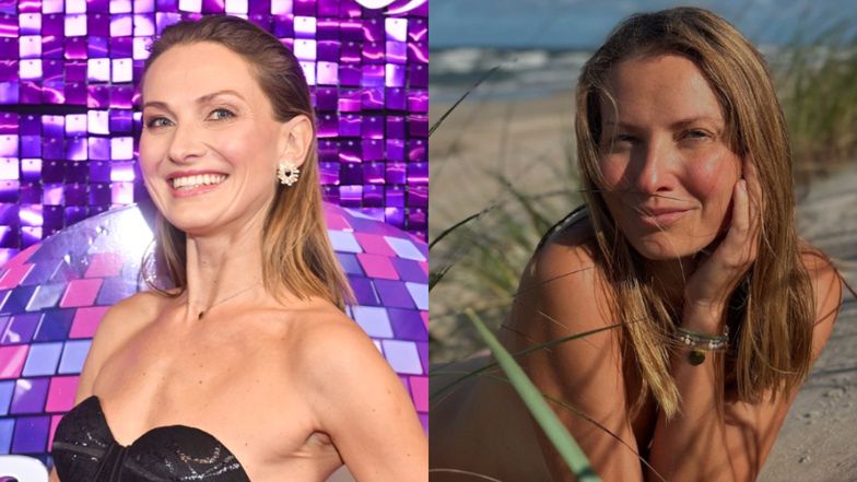 Joanna Moro NAGO pręży się przed obiektywem męża na plaży i zapewnia: "Ciała nie pyta się o metrykę"