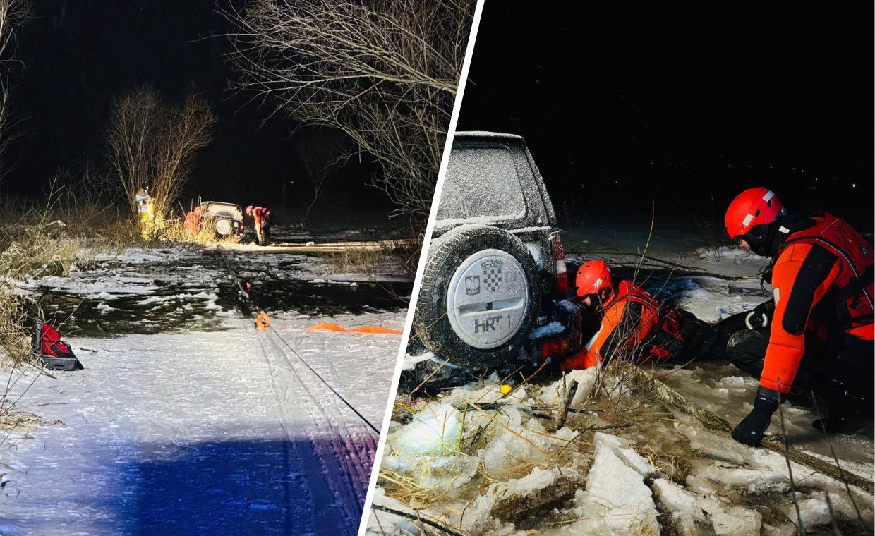 Kręcił bączki na lodzie. Auto z kierowcą wpadło do jeziora