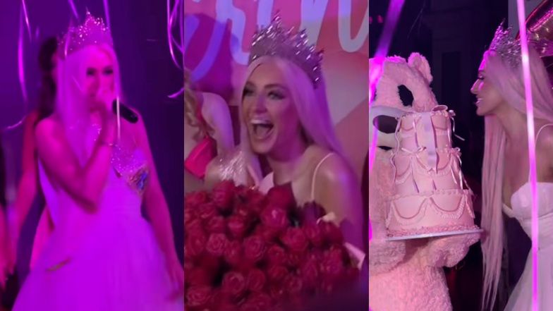 Caroline Derpienski z pompą świętuje 23. urodziny: pokaz mody, występ wokalny i wielki różowy miś