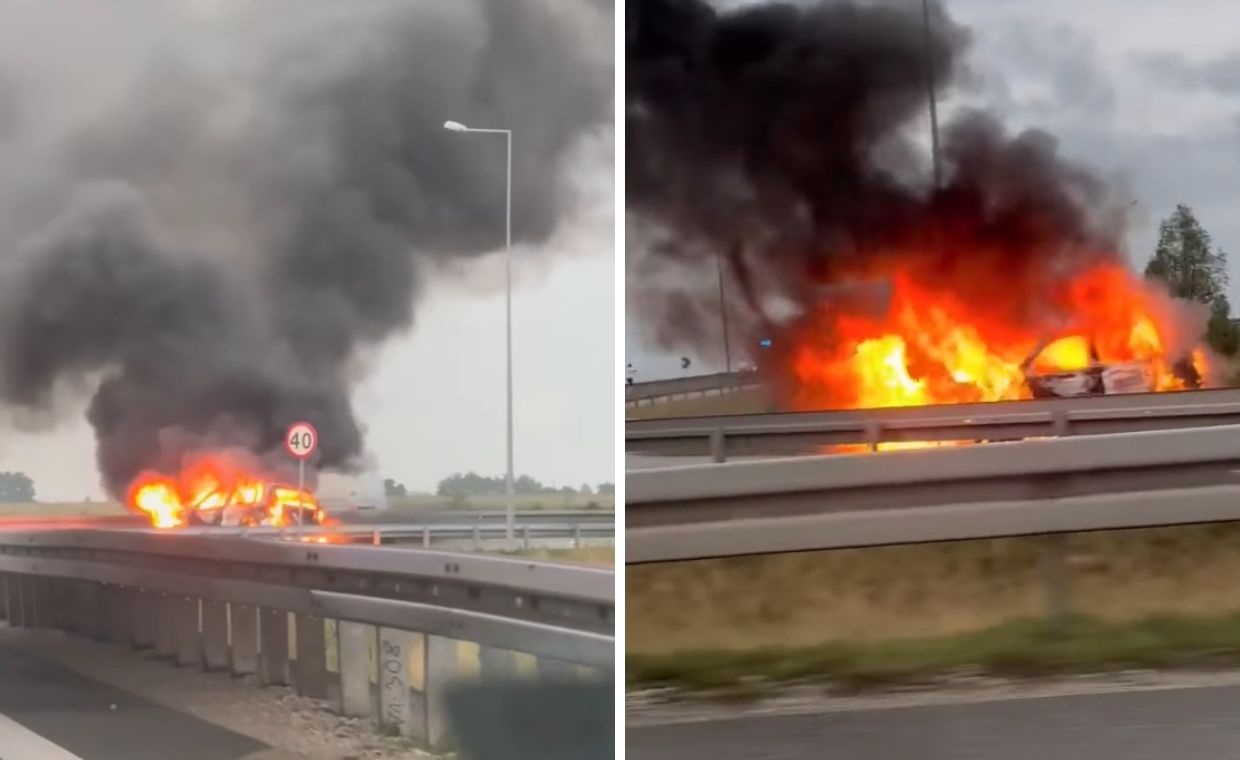 Auto w płomieniach na A1. W środku były dzieci