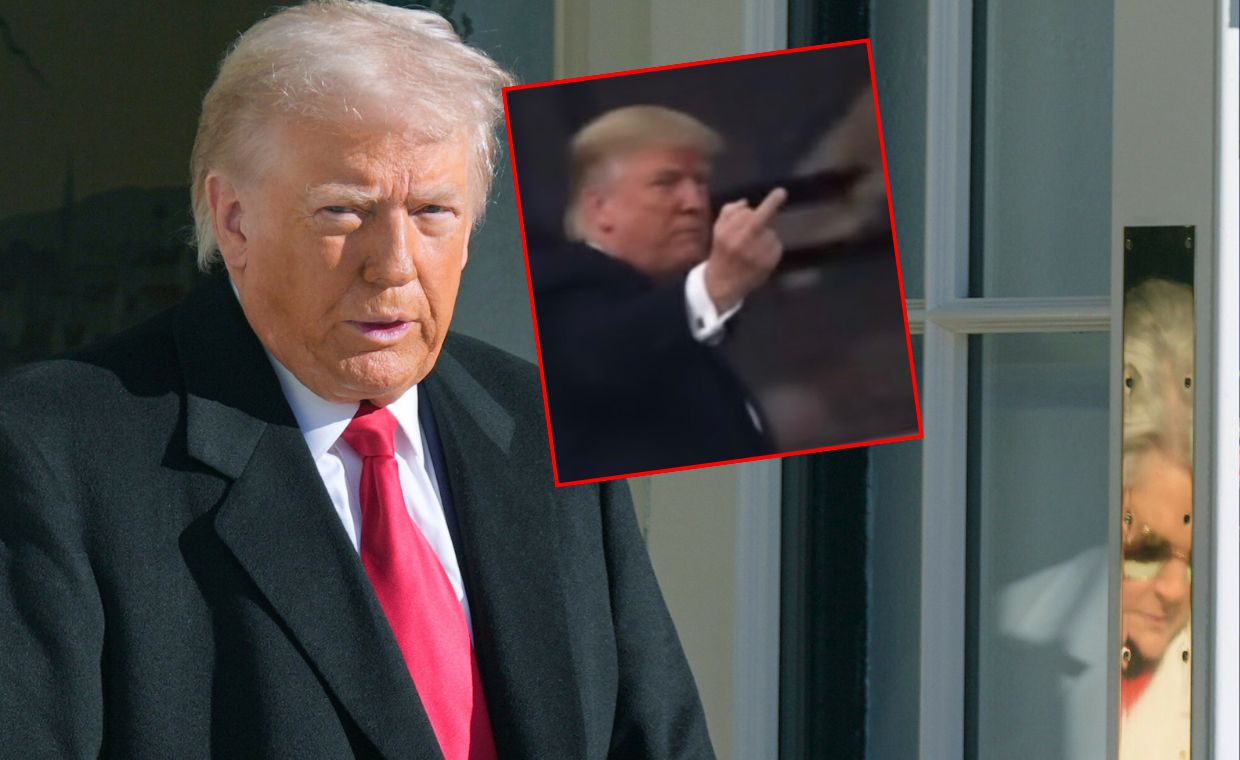 Wulgarny gest Trumpa. Pokazał środkowy palec