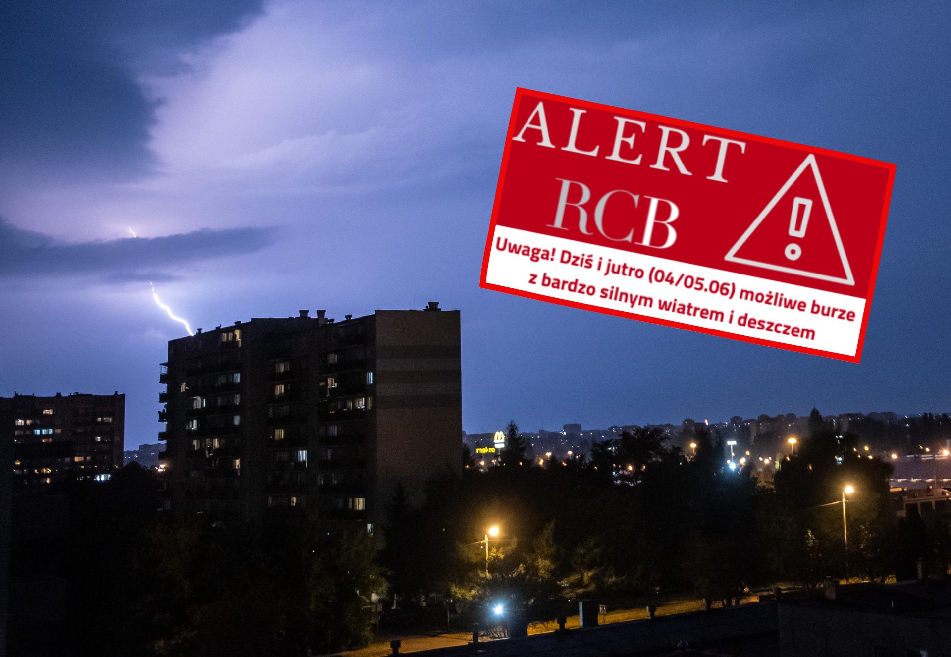 "Burze z bardzo silnym wiatrem i deszczem". Są alerty RCB
