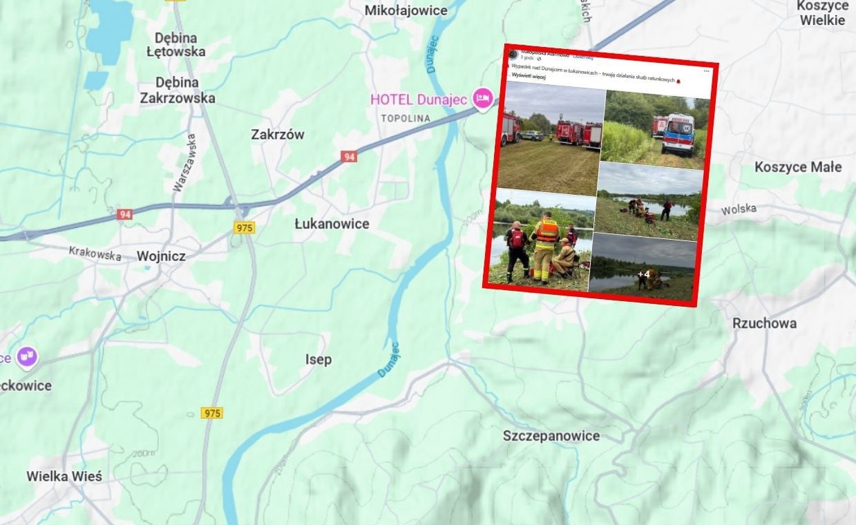 Ciągnik wpadł do Dunajca. realizowane są poszukiwania kierowcy