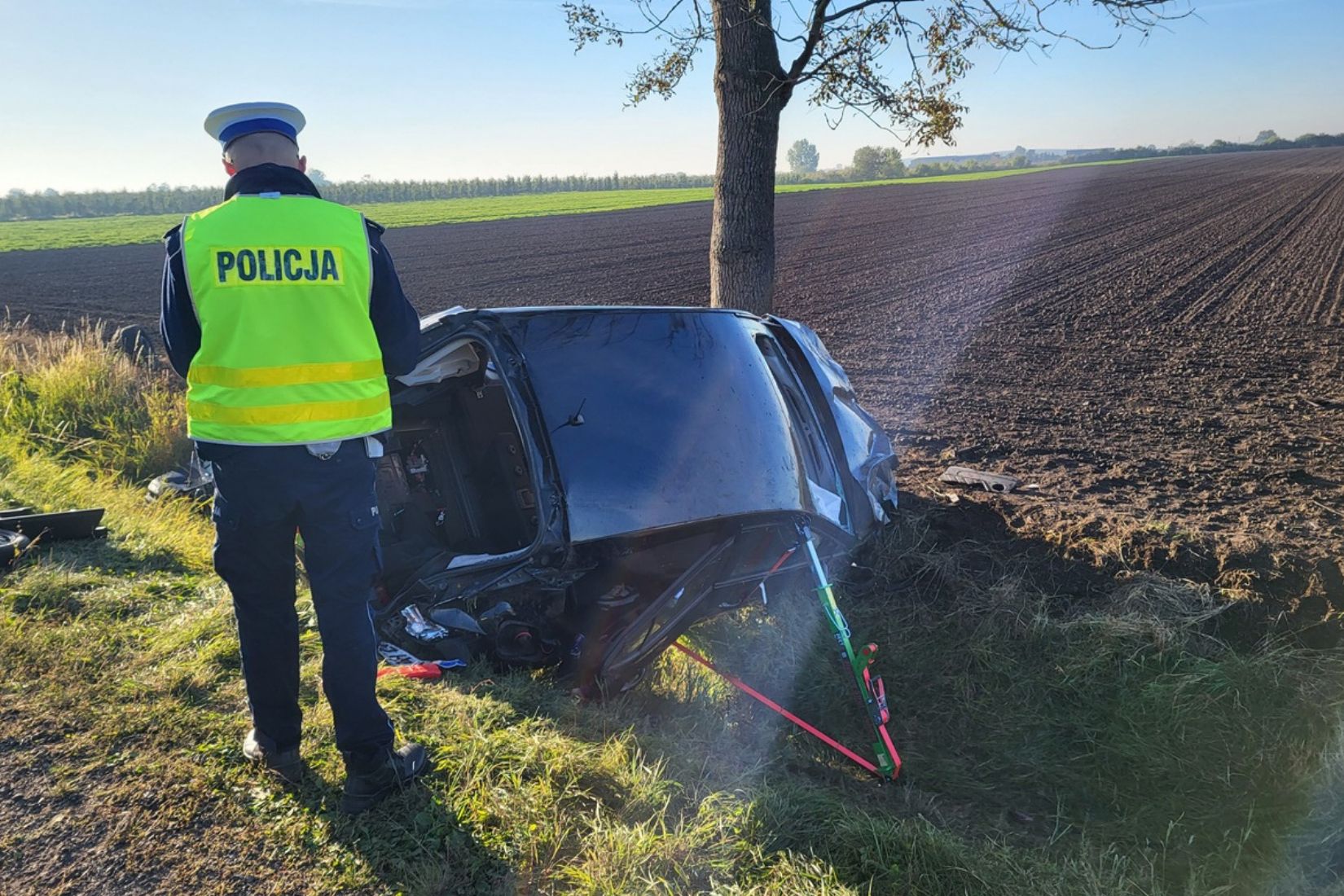 Auto uderzyło w drzewo. W wypadku ranny Brazylijczyk