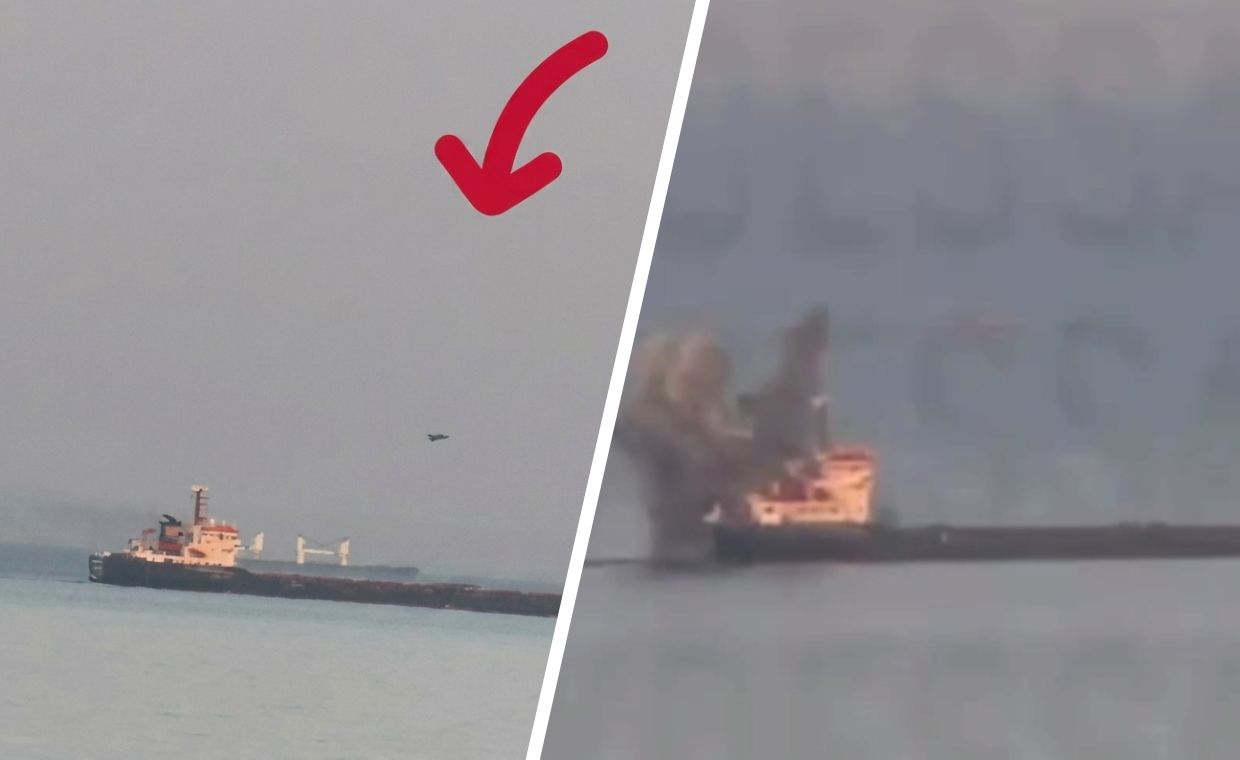 Plaża pełna ludzi, a dron uderza w statek. Nagranie z Odessy