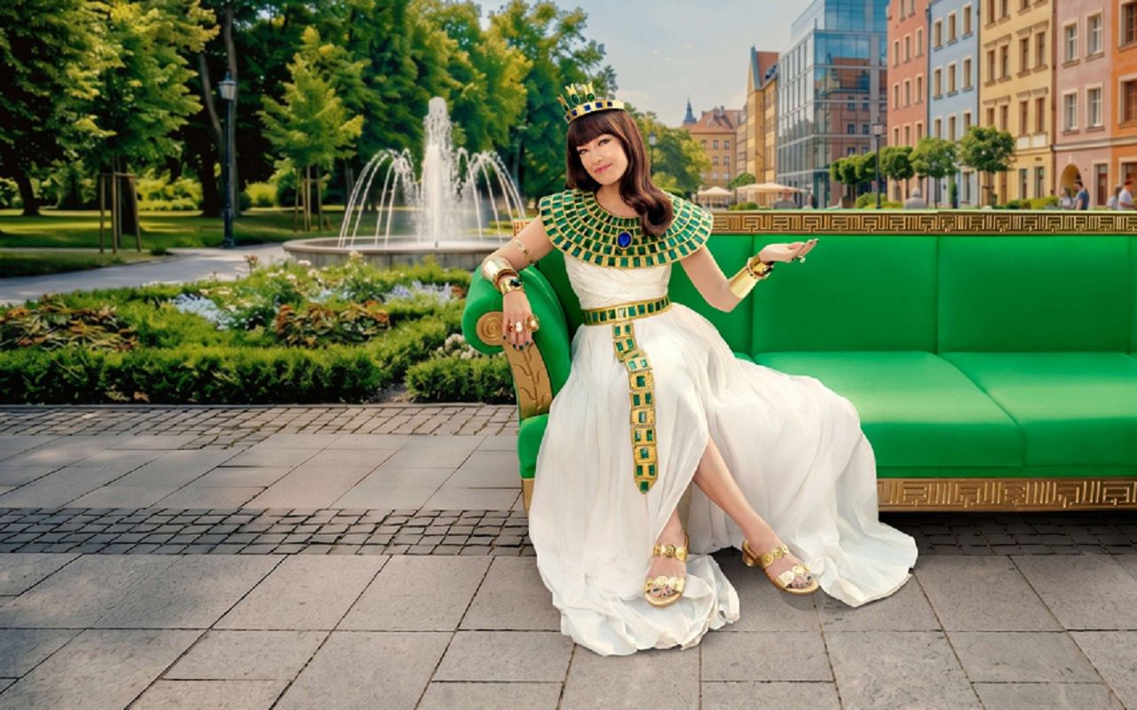 Magdalena Różczka jako Kleopatra w reklamie VeloBanku