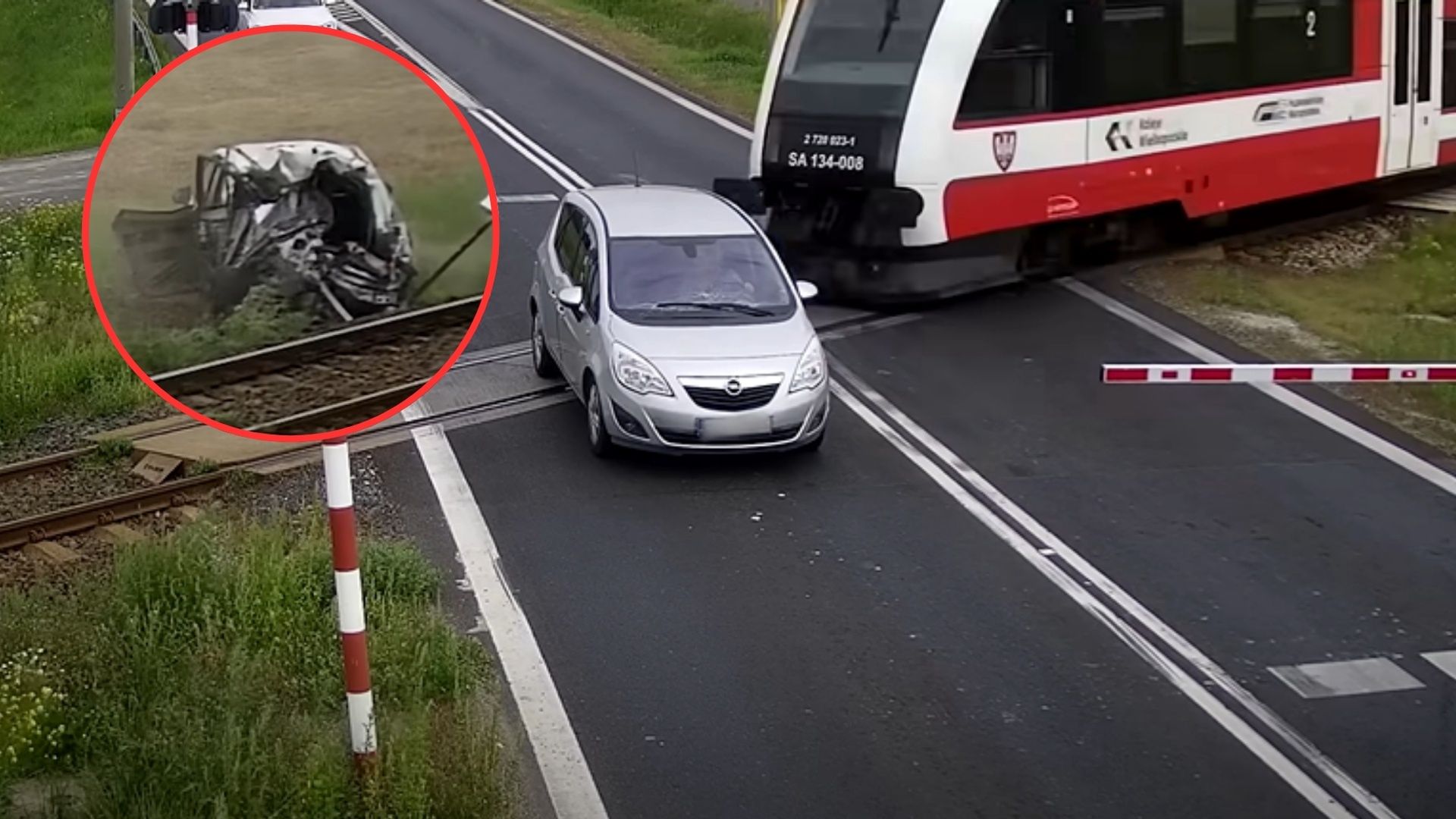 Stanął na torach kolejowych. Moment wypadku w Grodzisku Wielkopolskim