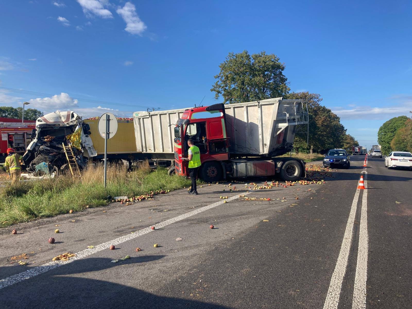 Tragiczny wypadek pod Lublinem. Zginął kierowca ciężarówki wiozącej jabłka