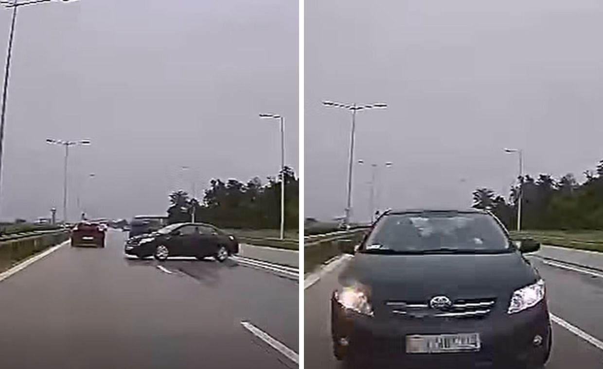 Toyota wpadła w poślizg na A4. Nagranie pokazuje czołowe zderzenie