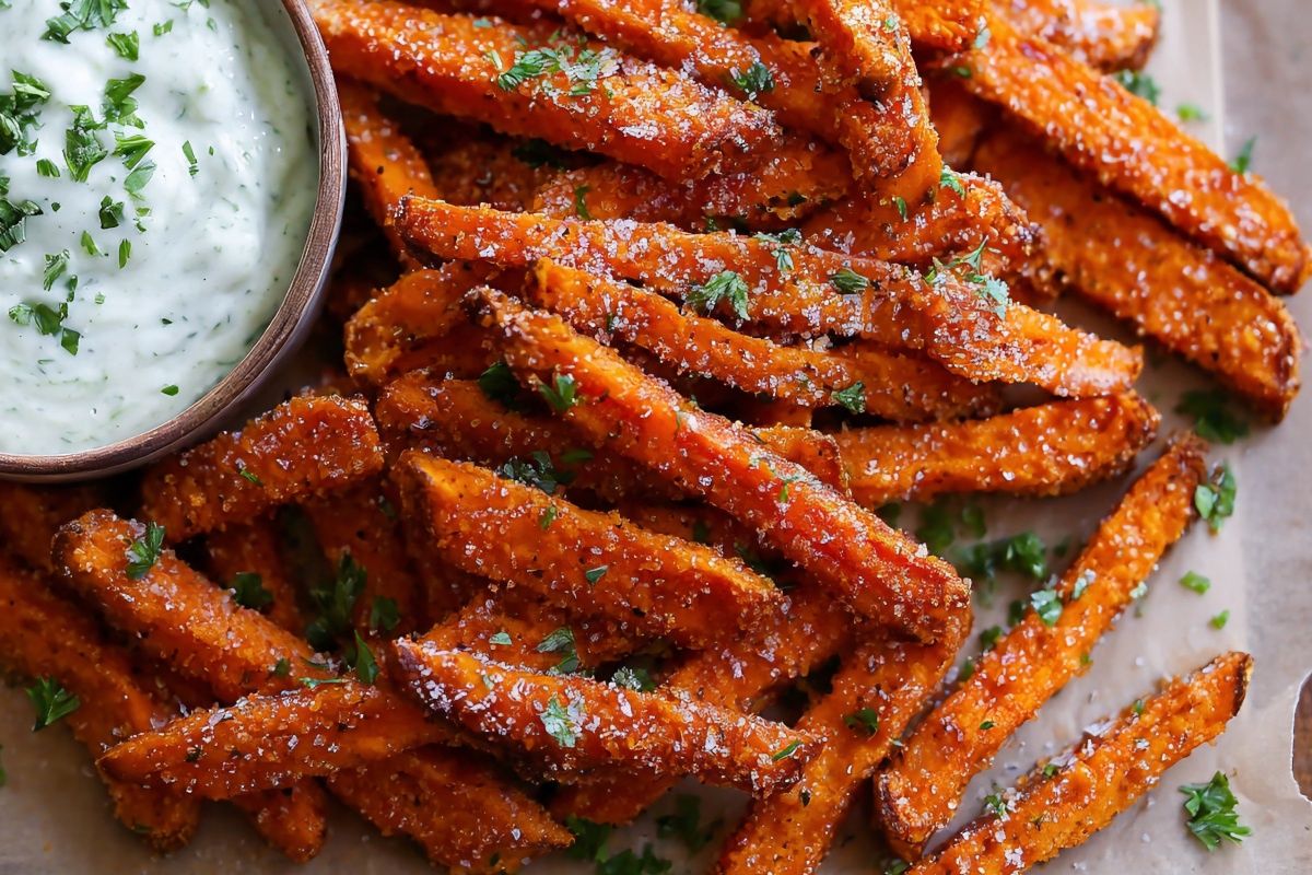 Obsyp pokrojone bataty i upiecz. Frytki będą chrupiące jak nigdy wcześniej