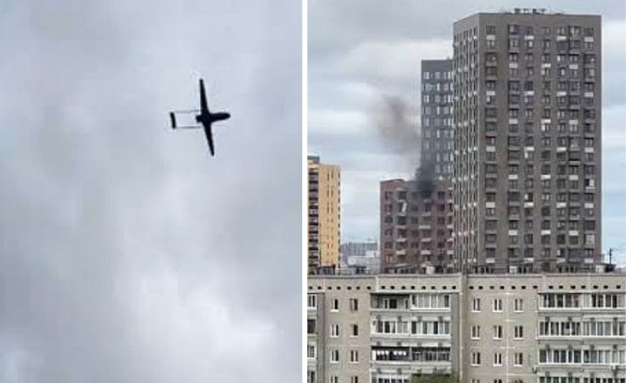 239 dronów nad Rosją. Uszkodzony blok w Jekaterynburgu