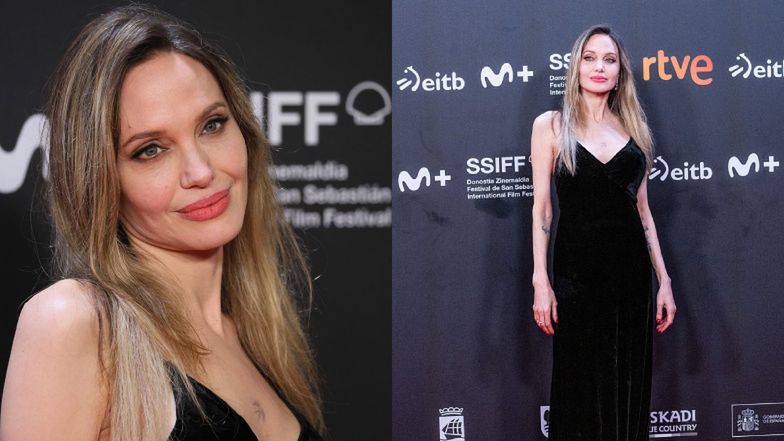 Angelina Jolie posyła uśmiechy na hiszpańskiej gali filmowej. Aktorka ZACHWYCA w czarnej, aksamitnej sukni